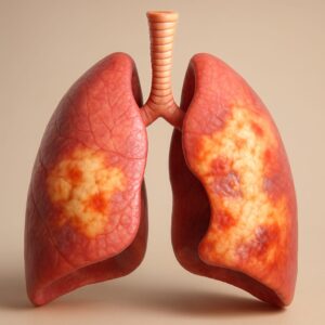 Pulmões acometidos com pneumonia.